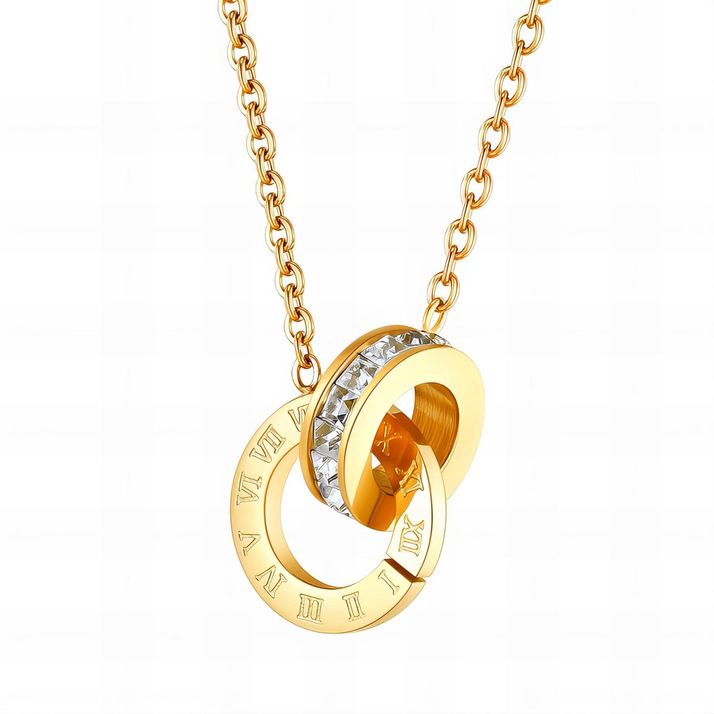 AVVIA INTERLOCKING ROMAN NECKLACE (18K Gold Plated Steel)