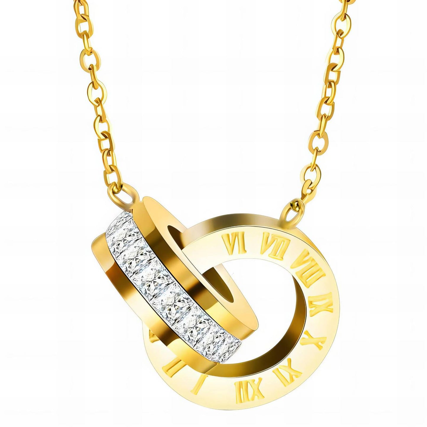 AVVIA INTERLOCKING ROMAN NECKLACE (18K Gold Plated Steel)